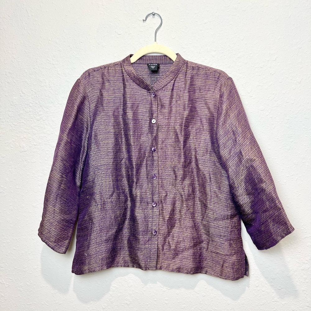 Eileen Fisher Silk Linen Purple Gold Boxy Jacket Small S